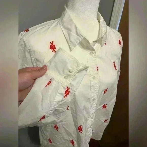 J. Crew Cotton Poplin Slim Perfect Shirt with Knot Embroidery Size 16 - Picture 7 of 8